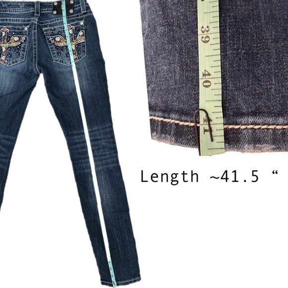 Miss Me JP5727S5 Psychedelic Wing Cross Pocket Skinny Blue Jeans Size 29 - Picture 7 of 13
